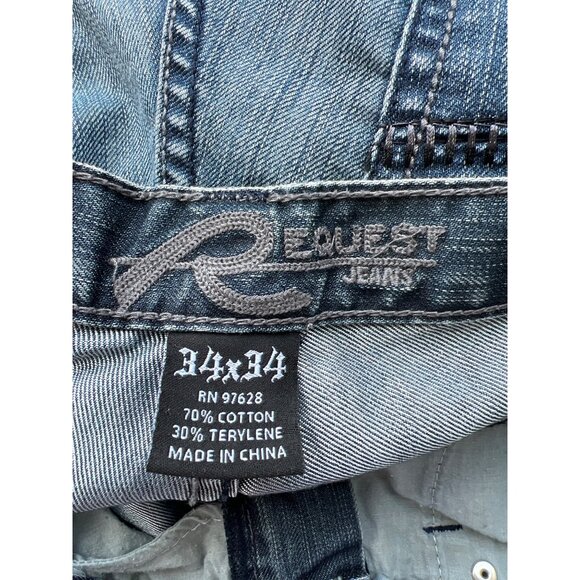 Request Jeans Size 34x34 Mid Rise Blue Denim Classic 5 Pockets Classic Fit Retro - Picture 4 of 8